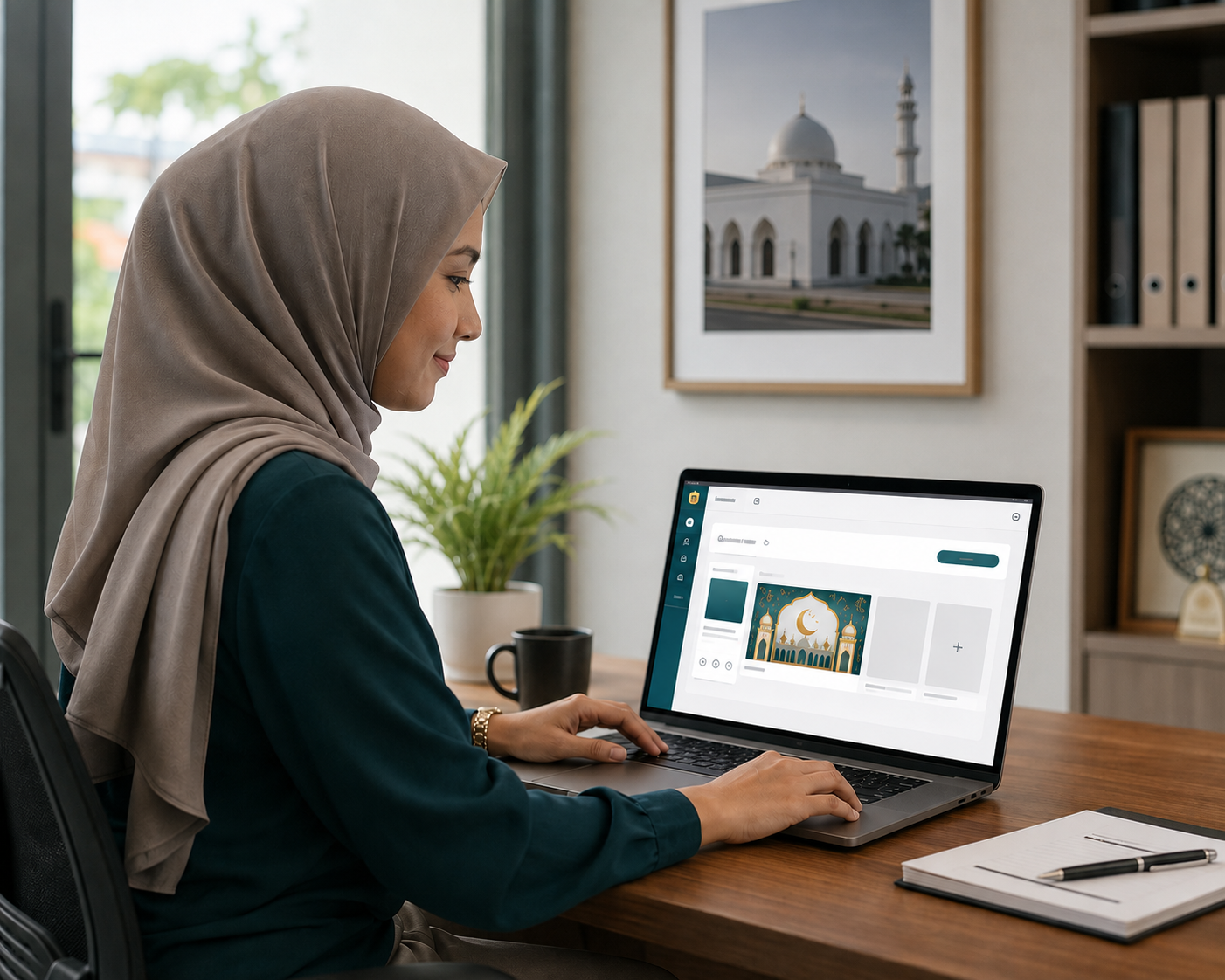 Mosque staff managing announcement slides from the Awqōt admin panel